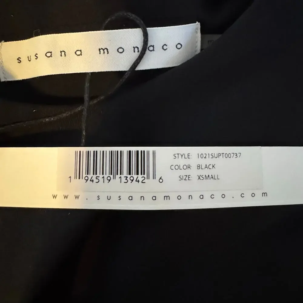 Susana Monaco Crewneck Cropped Long Sleeve Top Black NWT Size XS